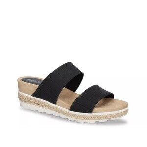 Easy Street Maryann Espadrille Wedge Slip On Sandals - Black - 8 M NWOB